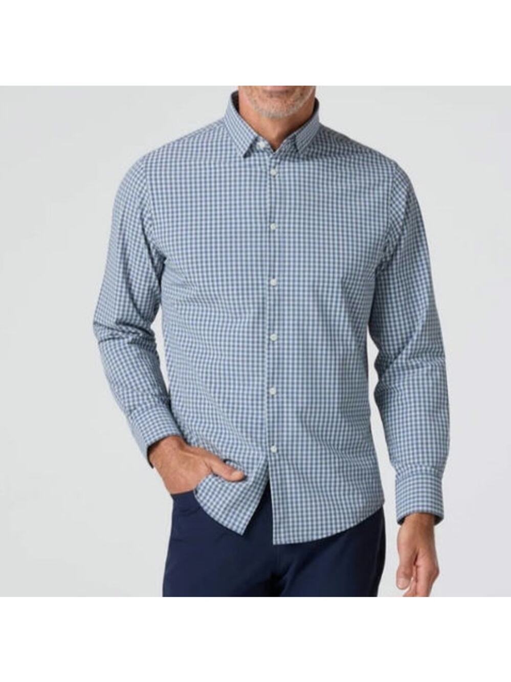 Mizzen+Main Leeward Blue White Check Button Down Long Sleeve Dress Shirt